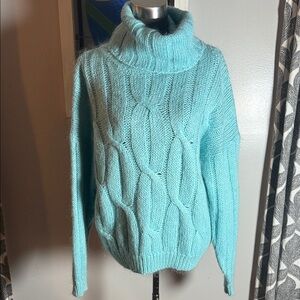 P.S.E. Vintage Pale Aqua Mohair Blend Turtleneck Sweater SZ Large